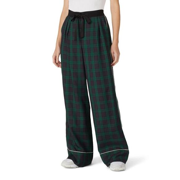 Tommy Hilfiger Pants Preppy Tartan Plaid Check Wide Leg Trousers Navy & Green XL - Picture 2 of 12